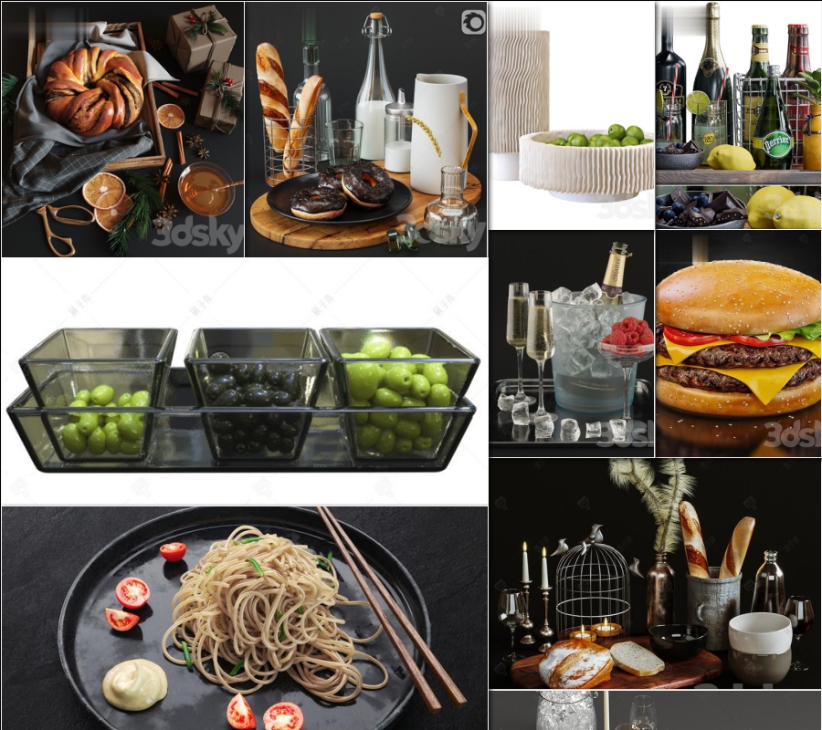 国外3dmax高端素材模型库3DSKY模型库-食物酒水-刷子库