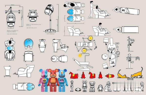 CAD美容、美发设备器材图库-刷子库