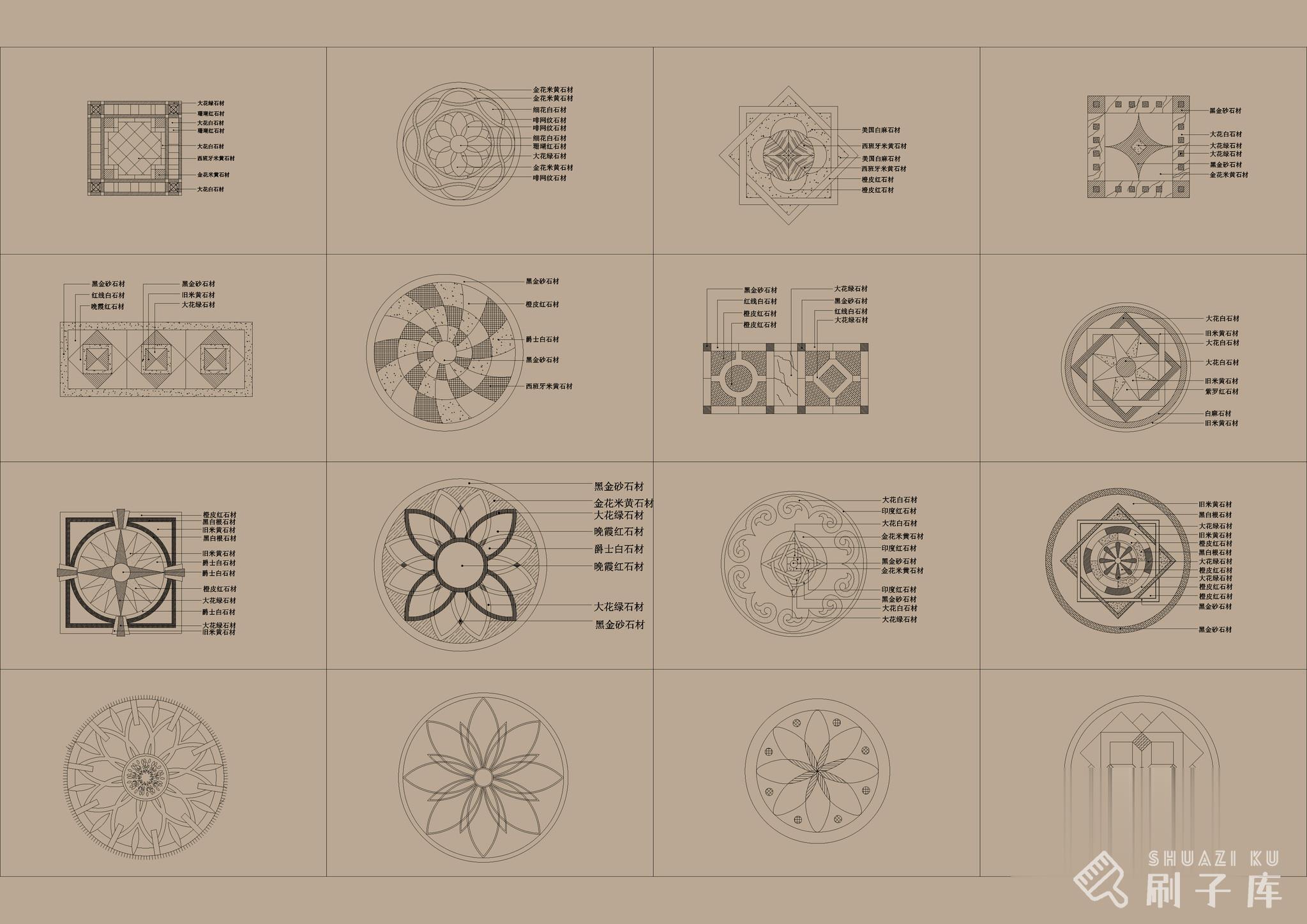 图片[1]-地面拼花图案CAD模块合集350款-刷子库