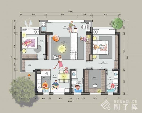 网红风卡通风人物平面彩图PSD源文件和素材包-刷子库