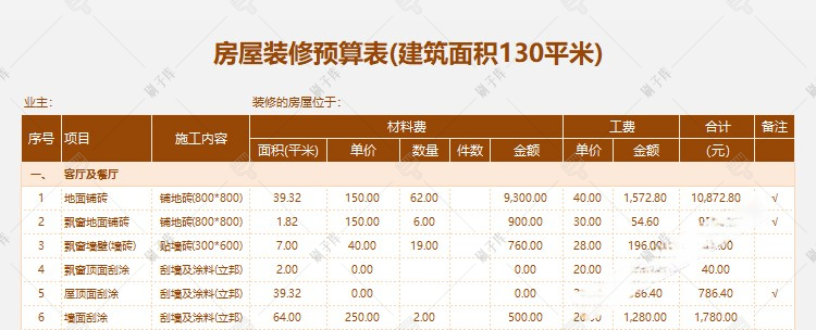 图片[11]-装修预算报价表家装工装材料施工进度表模板-刷子库