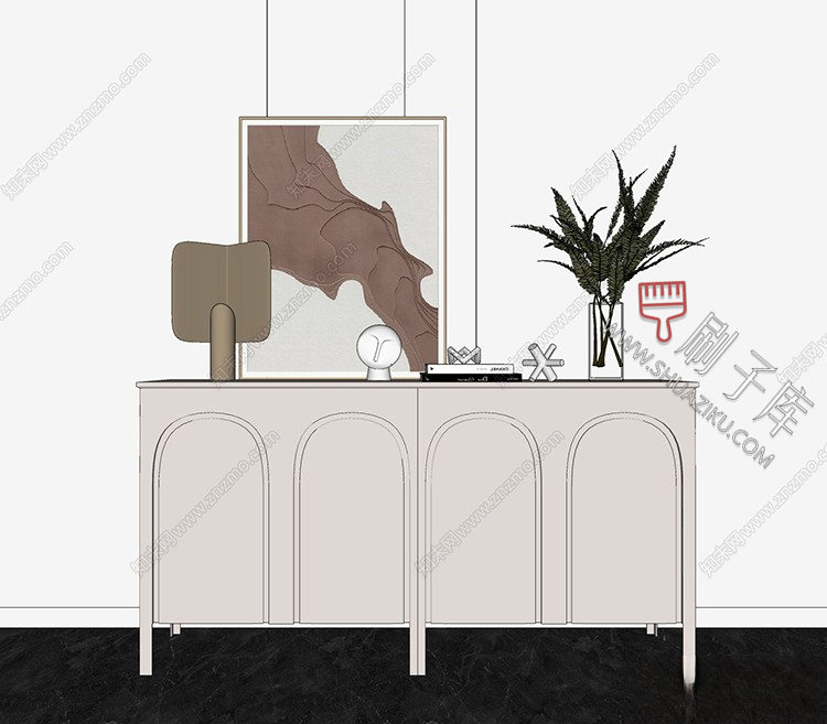 图片[3]-草图大师现代简约轻奢侘寂玄关柜边柜装饰柜端景台挂画摆件SU模型-刷子库