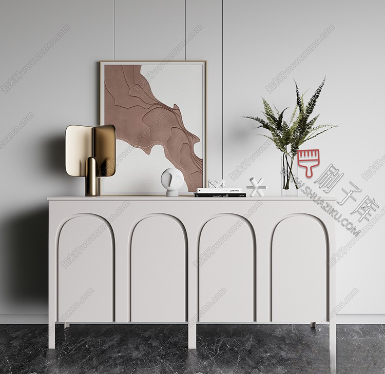 图片[2]-草图大师现代简约轻奢侘寂玄关柜边柜装饰柜端景台挂画摆件SU模型-刷子库