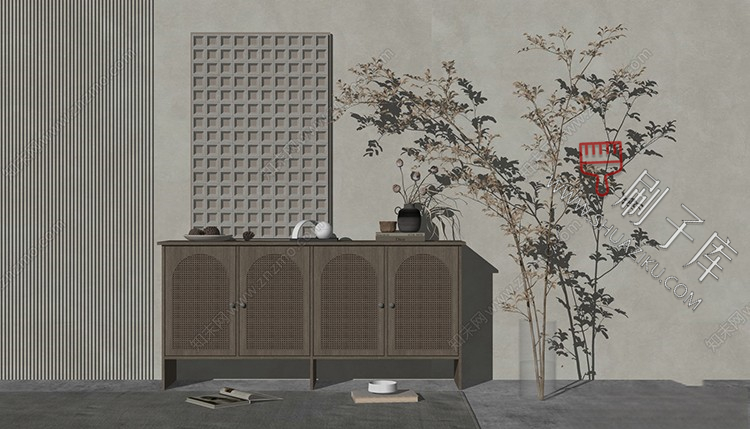 图片[5]-草图大师现代简约轻奢侘寂玄关柜边柜装饰柜端景台挂画摆件SU模型-刷子库
