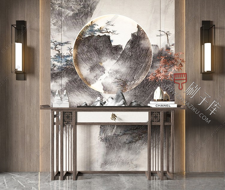 图片[8]-草图大师现代简约轻奢侘寂玄关柜边柜装饰柜端景台挂画摆件SU模型-刷子库