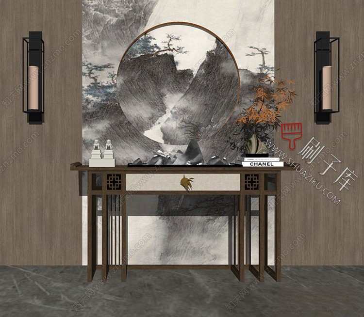 图片[9]-草图大师现代简约轻奢侘寂玄关柜边柜装饰柜端景台挂画摆件SU模型-刷子库