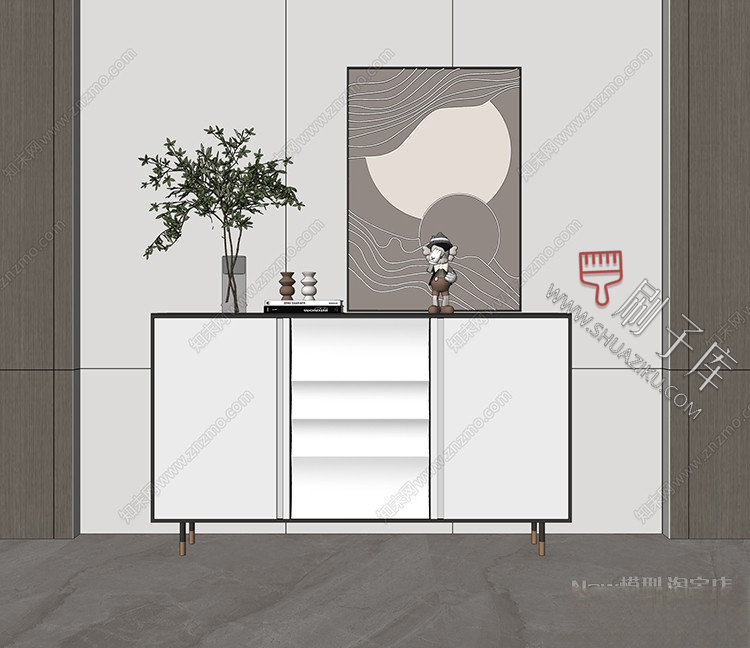 图片[7]-草图大师现代简约轻奢侘寂玄关柜边柜装饰柜端景台挂画摆件SU模型-刷子库