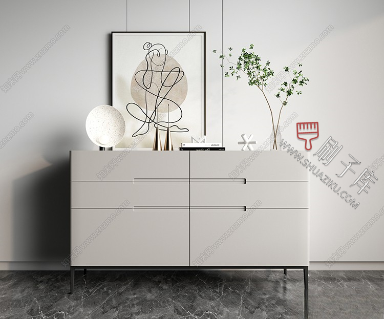 图片[12]-草图大师现代简约轻奢侘寂玄关柜边柜装饰柜端景台挂画摆件SU模型-刷子库