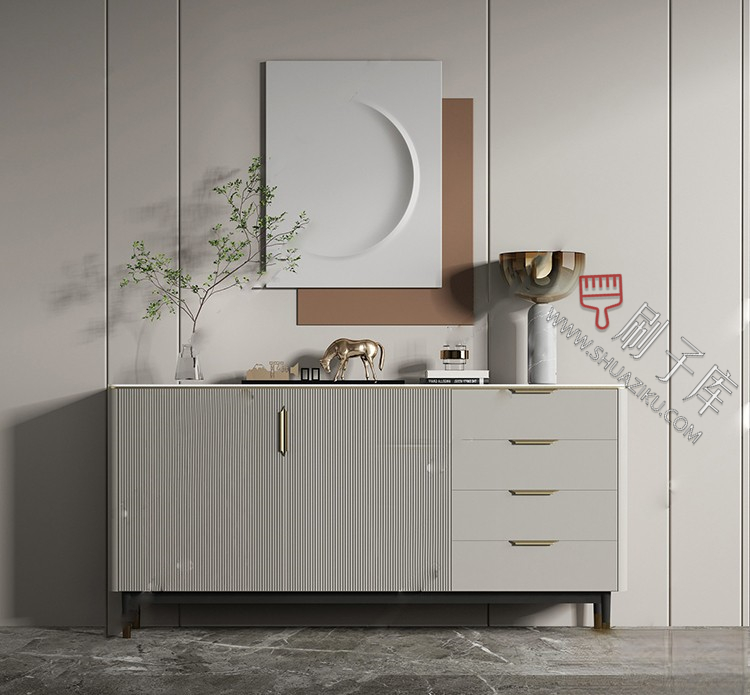 图片[21]-草图大师现代简约轻奢侘寂玄关柜边柜装饰柜端景台挂画摆件SU模型-刷子库