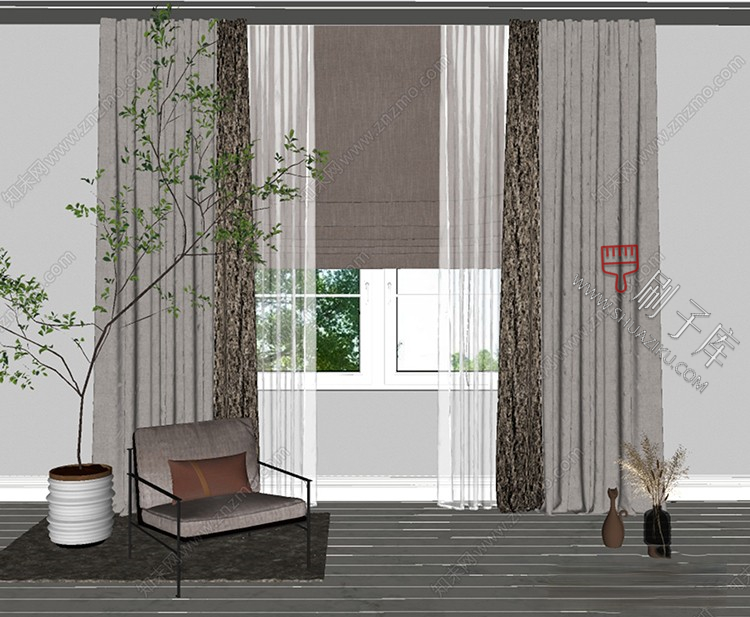 图片[8]-软装窗帘纱帘帷幔遮光拉帘SU模型草图大师-刷子库