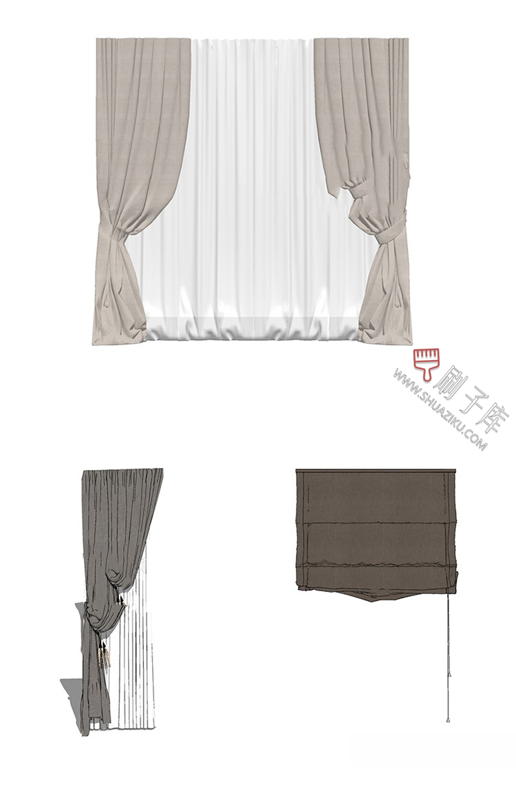 图片[32]-软装窗帘纱帘帷幔遮光拉帘SU模型草图大师-刷子库