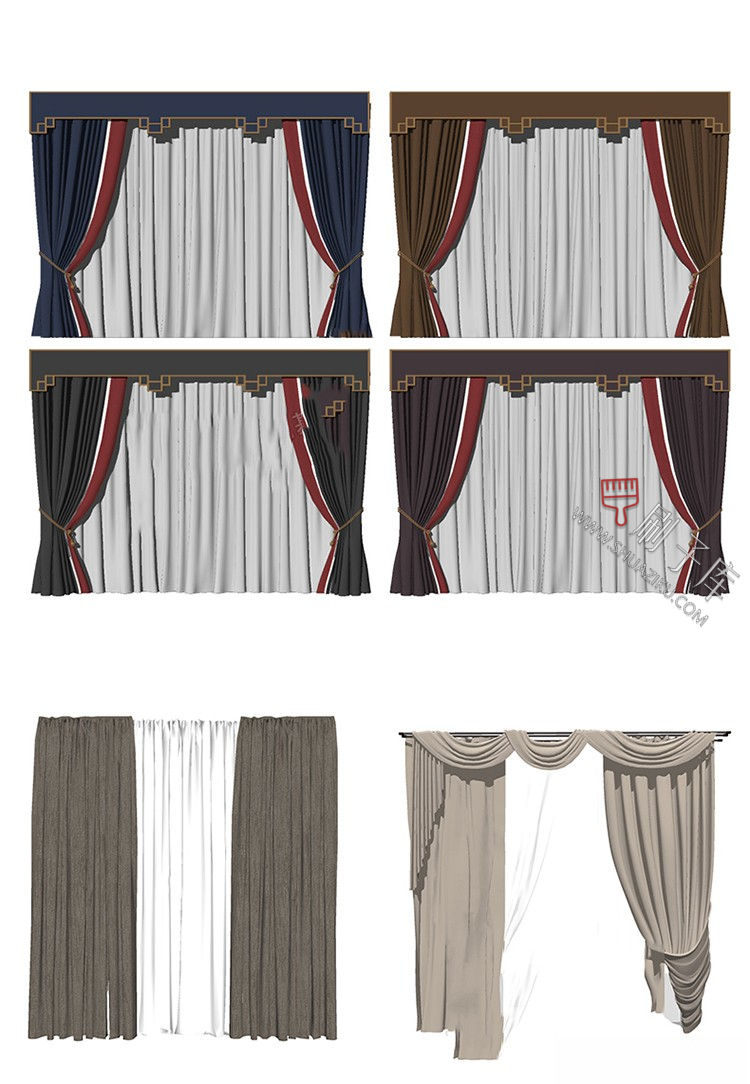 图片[33]-软装窗帘纱帘帷幔遮光拉帘SU模型草图大师-刷子库