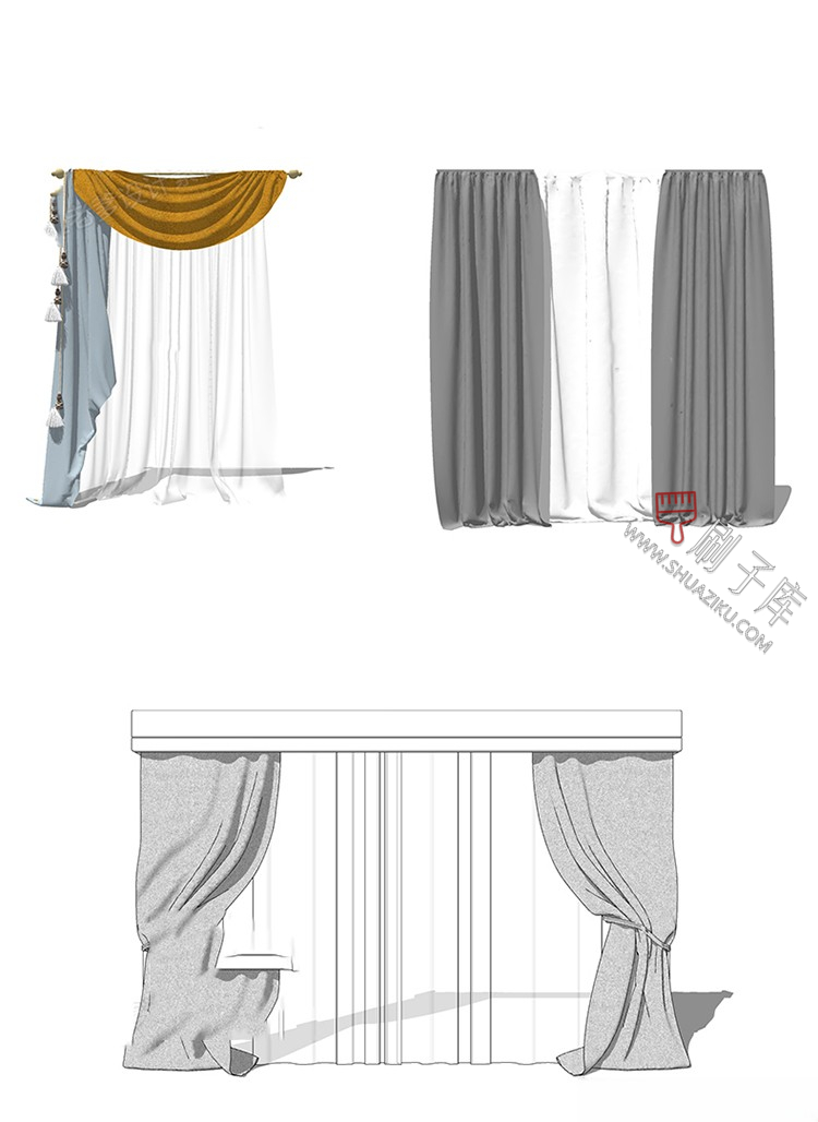 图片[34]-软装窗帘纱帘帷幔遮光拉帘SU模型草图大师-刷子库