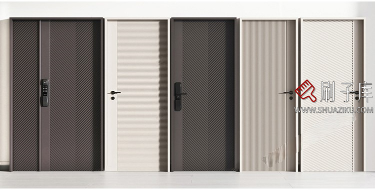 图片[4]-室内卧室单开双开实木玻璃推拉门SU模型防盗门木门草图大师谷仓门-刷子库