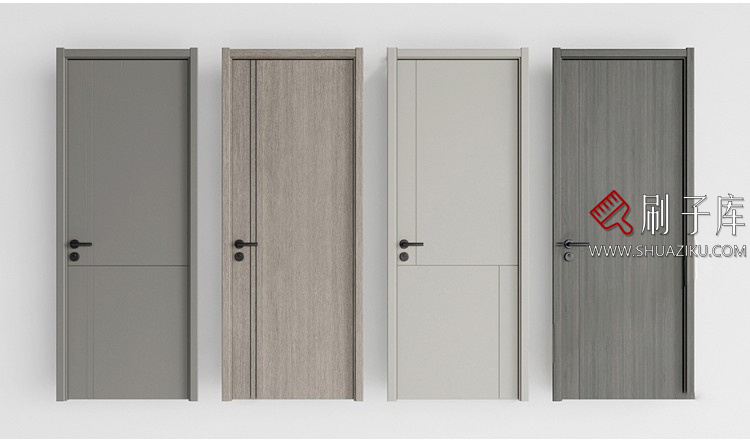 图片[10]-室内卧室单开双开实木玻璃推拉门SU模型防盗门木门草图大师谷仓门-刷子库