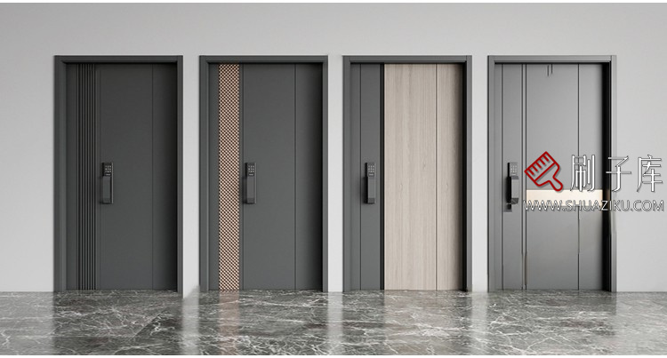 图片[12]-室内卧室单开双开实木玻璃推拉门SU模型防盗门木门草图大师谷仓门-刷子库