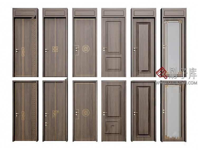 图片[13]-室内卧室单开双开实木玻璃推拉门SU模型防盗门木门草图大师谷仓门-刷子库