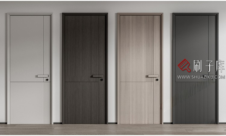 图片[15]-室内卧室单开双开实木玻璃推拉门SU模型防盗门木门草图大师谷仓门-刷子库