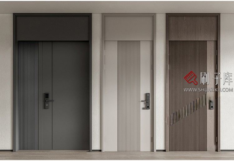 图片[16]-室内卧室单开双开实木玻璃推拉门SU模型防盗门木门草图大师谷仓门-刷子库