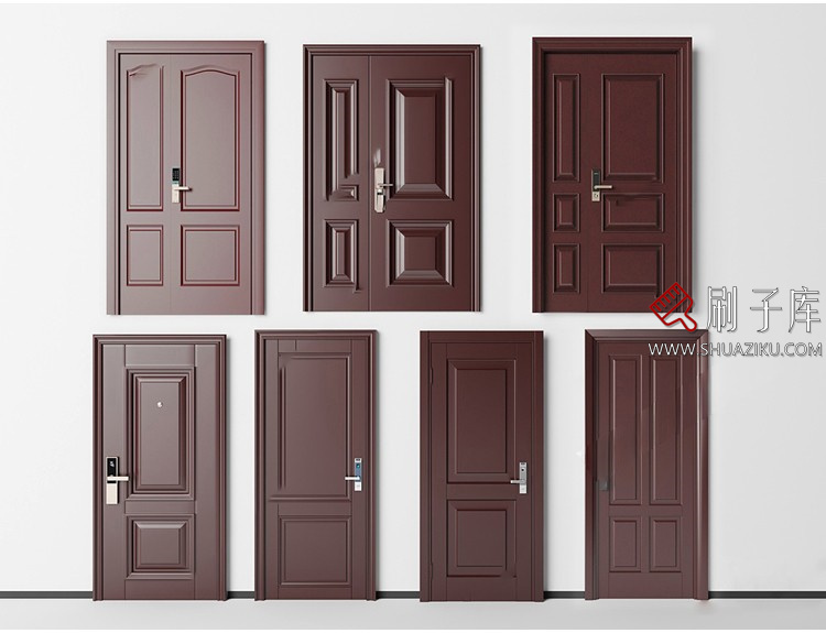 图片[18]-室内卧室单开双开实木玻璃推拉门SU模型防盗门木门草图大师谷仓门-刷子库