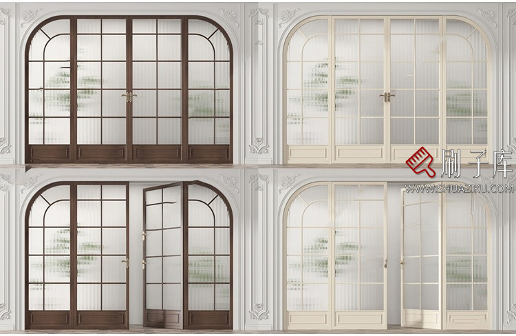 图片[17]-室内卧室单开双开实木玻璃推拉门SU模型防盗门木门草图大师谷仓门-刷子库