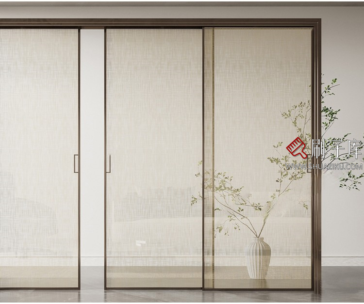 图片[22]-室内卧室单开双开实木玻璃推拉门SU模型防盗门木门草图大师谷仓门-刷子库