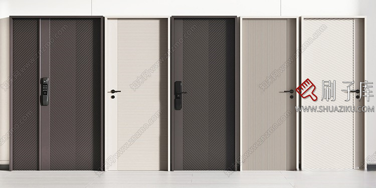 图片[31]-室内卧室单开双开实木玻璃推拉门SU模型防盗门木门草图大师谷仓门-刷子库