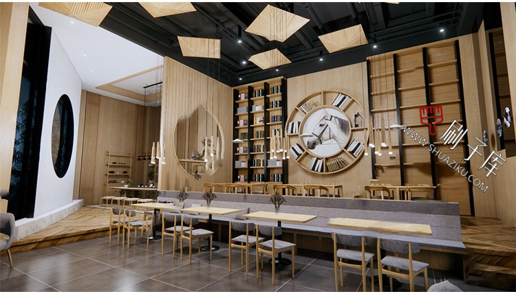 图片[11]-书吧SU模型工业风书咖图书馆室内设计草图大师书店CAD施工图素材-刷子库