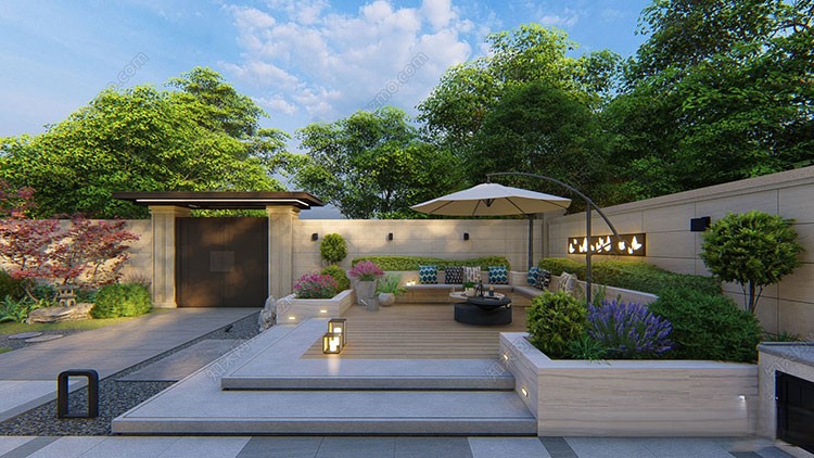 图片[1]-新中式日式欧式别墅室外庭院露台屋顶花园空中会所景观SU模型素材-刷子库