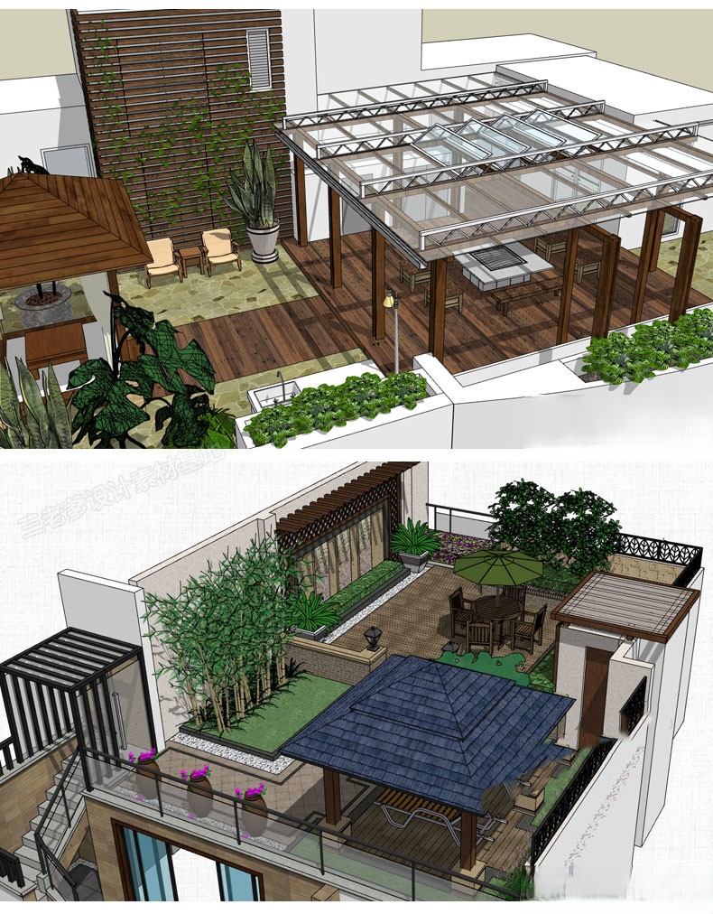 图片[30]-新中式日式欧式别墅室外庭院露台屋顶花园空中会所景观SU模型素材-刷子库