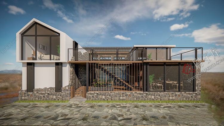 图片[11]-草图大师民宿度假村酒店中式现代别墅客栈旅游创意外观建筑SU模型-刷子库