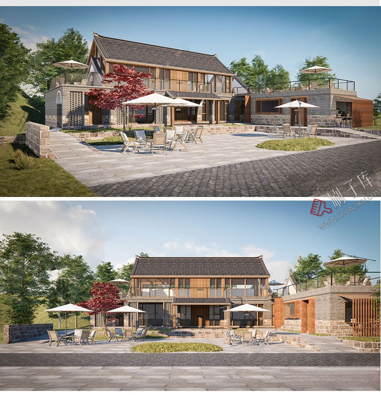 图片[15]-草图大师民宿度假村酒店中式现代别墅客栈旅游创意外观建筑SU模型-刷子库