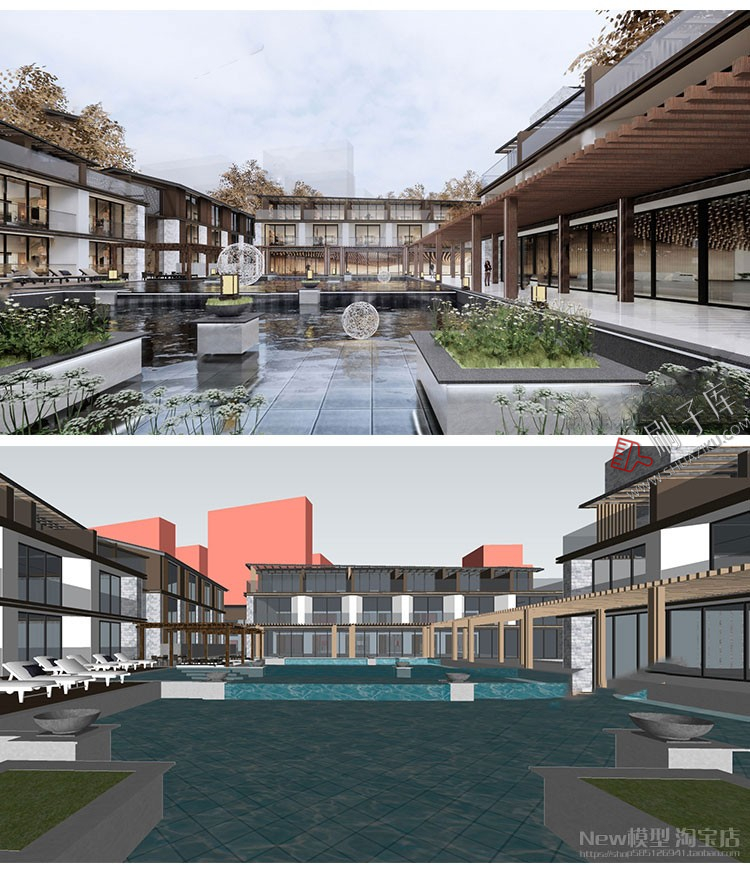 图片[18]-草图大师民宿度假村酒店中式现代别墅客栈旅游创意外观建筑SU模型-刷子库