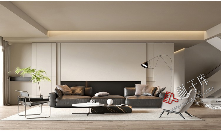 图片[5]-现代简约极简风高级灰家装整体黑白灰客厅餐厅3D模型库3Dmax-刷子库
