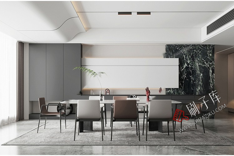 图片[11]-现代简约极简风高级灰家装整体黑白灰客厅餐厅3D模型库3Dmax-刷子库