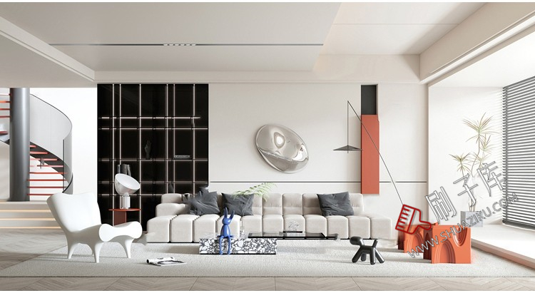 图片[20]-现代简约极简风高级灰家装整体黑白灰客厅餐厅3D模型库3Dmax-刷子库