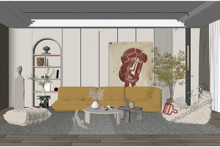 图片[4]-侘寂风格草图大师现代极简家装室内设计客厅卧室SU模型素材-刷子库