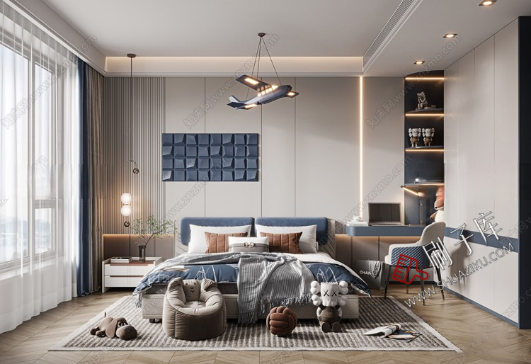 图片[4]-儿童房女孩房公主房男孩房3d模型小孩房儿童上下床卧室3dmax模型-刷子库