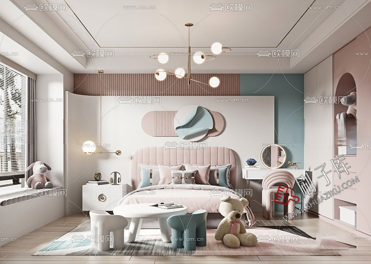 图片[9]-儿童房女孩房公主房男孩房3d模型小孩房儿童上下床卧室3dmax模型-刷子库