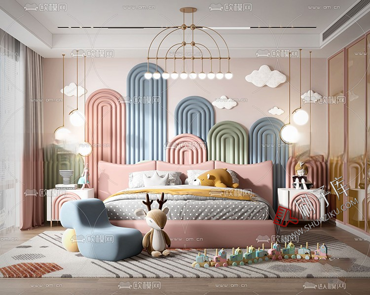 图片[8]-儿童房女孩房公主房男孩房3d模型小孩房儿童上下床卧室3dmax模型-刷子库