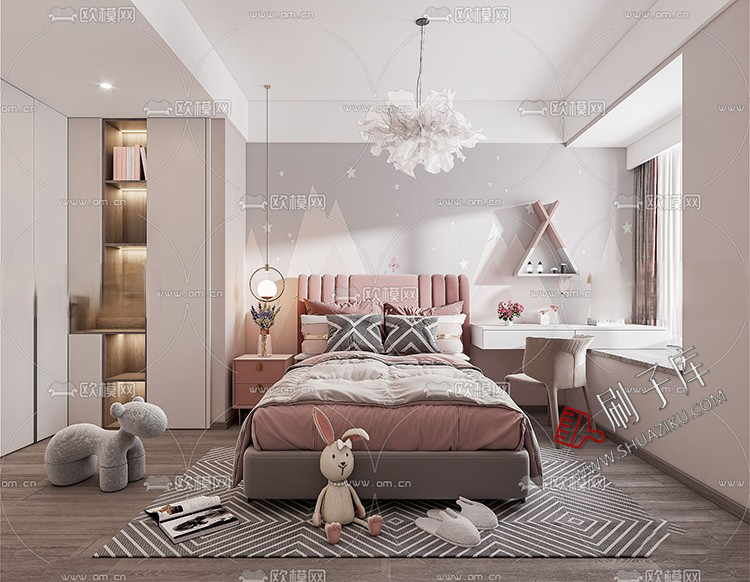 图片[12]-儿童房女孩房公主房男孩房3d模型小孩房儿童上下床卧室3dmax模型-刷子库