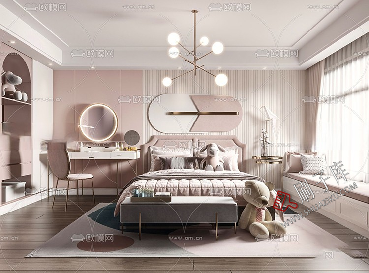 图片[11]-儿童房女孩房公主房男孩房3d模型小孩房儿童上下床卧室3dmax模型-刷子库