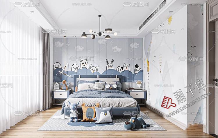 图片[18]-儿童房女孩房公主房男孩房3d模型小孩房儿童上下床卧室3dmax模型-刷子库