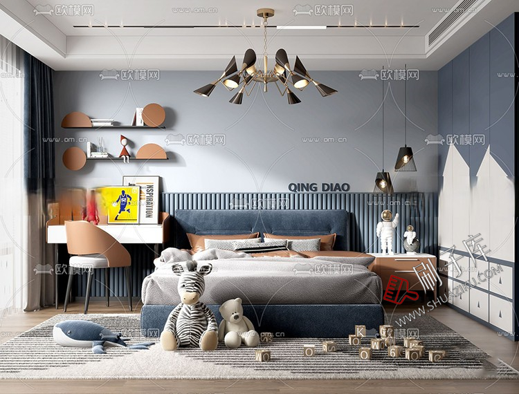 图片[19]-儿童房女孩房公主房男孩房3d模型小孩房儿童上下床卧室3dmax模型-刷子库
