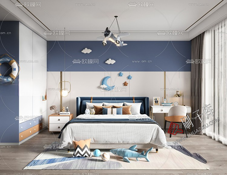 图片[21]-儿童房女孩房公主房男孩房3d模型小孩房儿童上下床卧室3dmax模型-刷子库