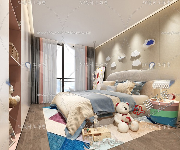 图片[29]-儿童房女孩房公主房男孩房3d模型小孩房儿童上下床卧室3dmax模型-刷子库