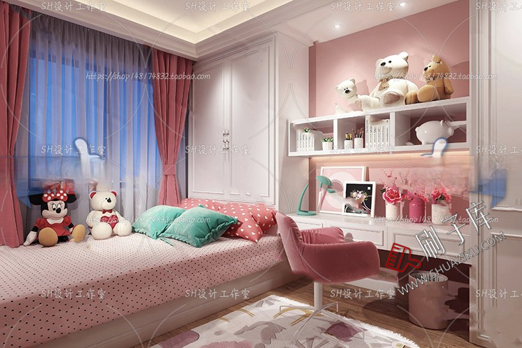 图片[32]-儿童房女孩房公主房男孩房3d模型小孩房儿童上下床卧室3dmax模型-刷子库