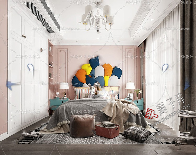 图片[35]-儿童房女孩房公主房男孩房3d模型小孩房儿童上下床卧室3dmax模型-刷子库