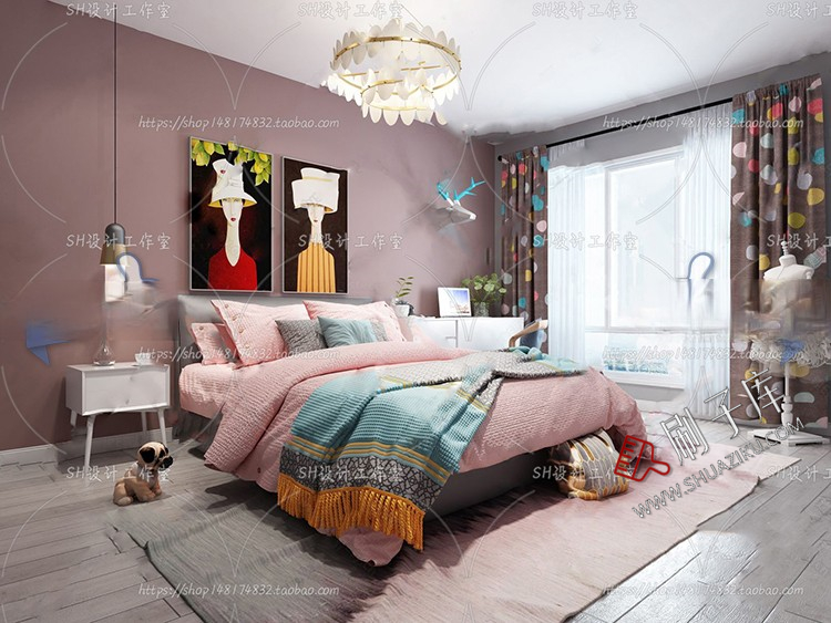 图片[34]-儿童房女孩房公主房男孩房3d模型小孩房儿童上下床卧室3dmax模型-刷子库