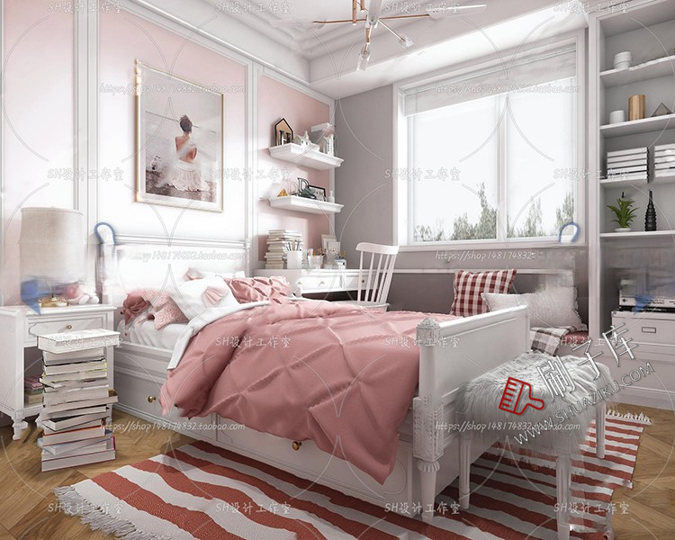 图片[38]-儿童房女孩房公主房男孩房3d模型小孩房儿童上下床卧室3dmax模型-刷子库